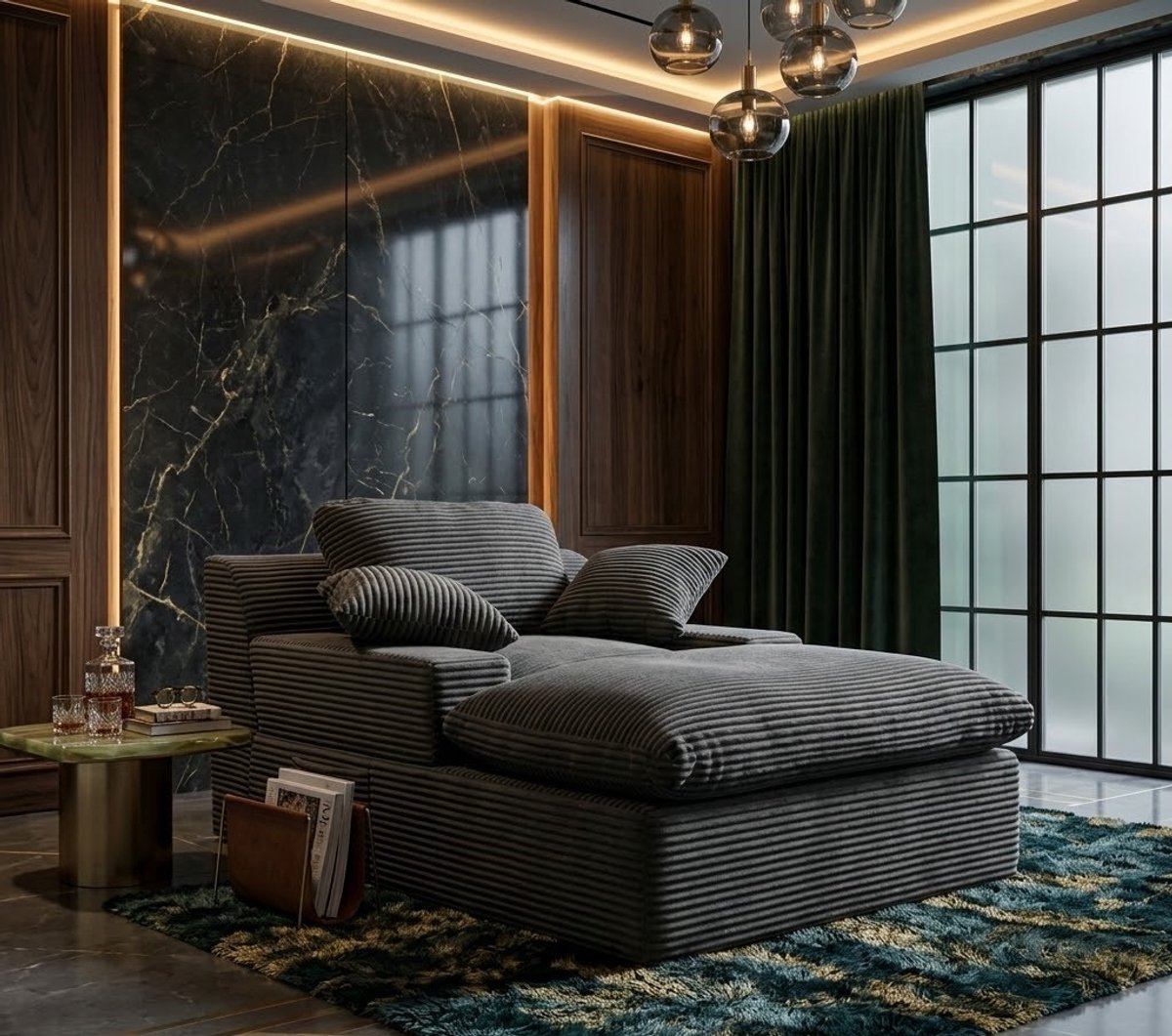 Luxe 160 cm Chaise Longue Loungesofa met Slaapfunctie – Ruimtebesparende Bank voor Woonkamer, Studio of Logeerkamer – Comfortabele Boneless Vloerbank met Zachte Corduroy Bekleding en Armleuningen –...