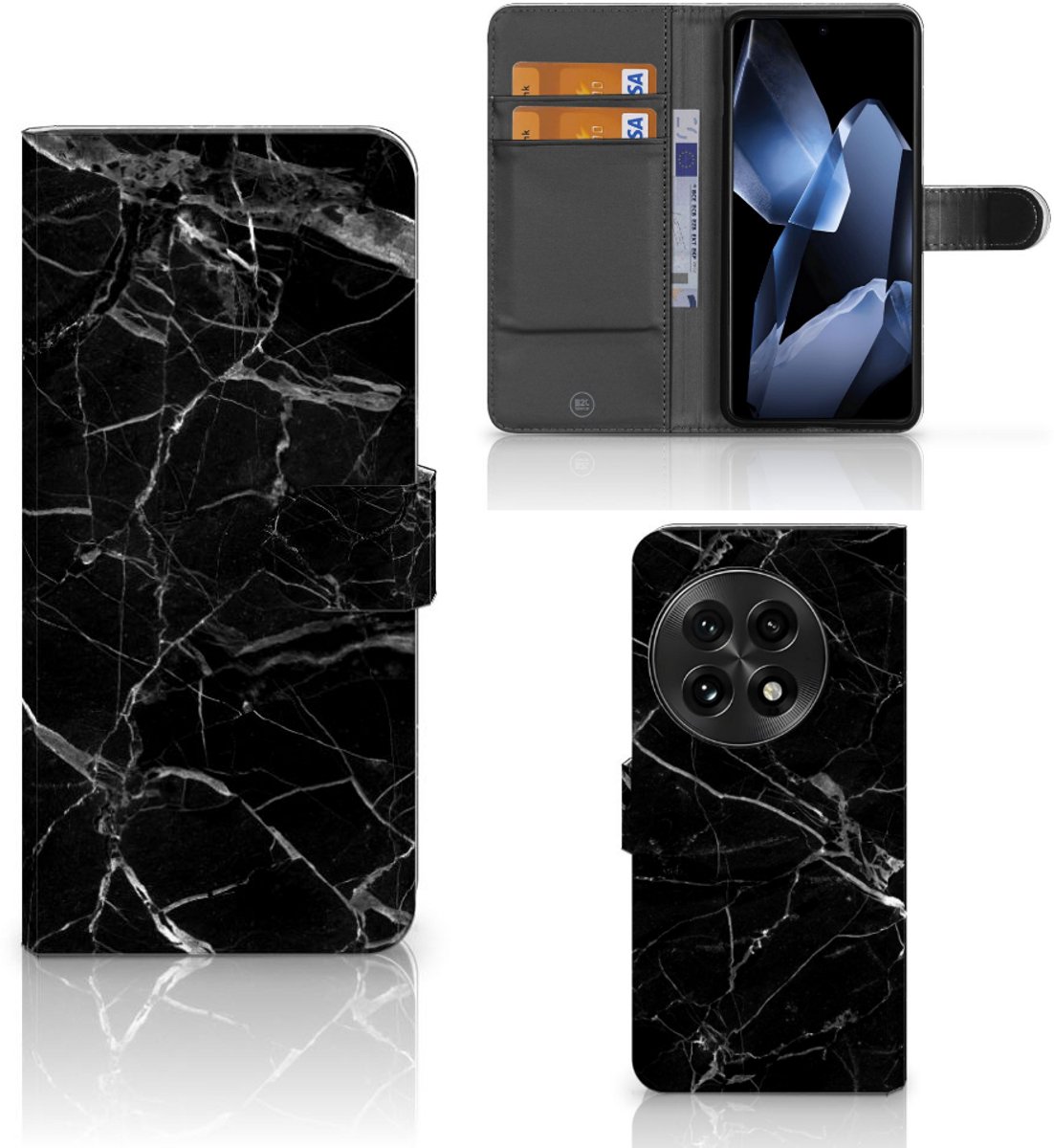 Book Case voor OnePlus 13 Bookcase Marmer Zwart - Origineel Cadeau Vader