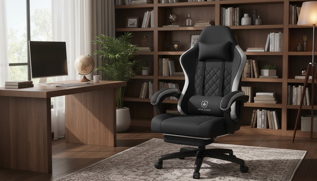 Gamingstoel Casa Velluto Premium Pocketvering – Ergonomische Draaistoel met Voetensteun – Zwart – 150 kg Belastbaar – Ademend Stof – Lendensteun & Relaxfunctie – Thuiswerk & Gaming Stoel