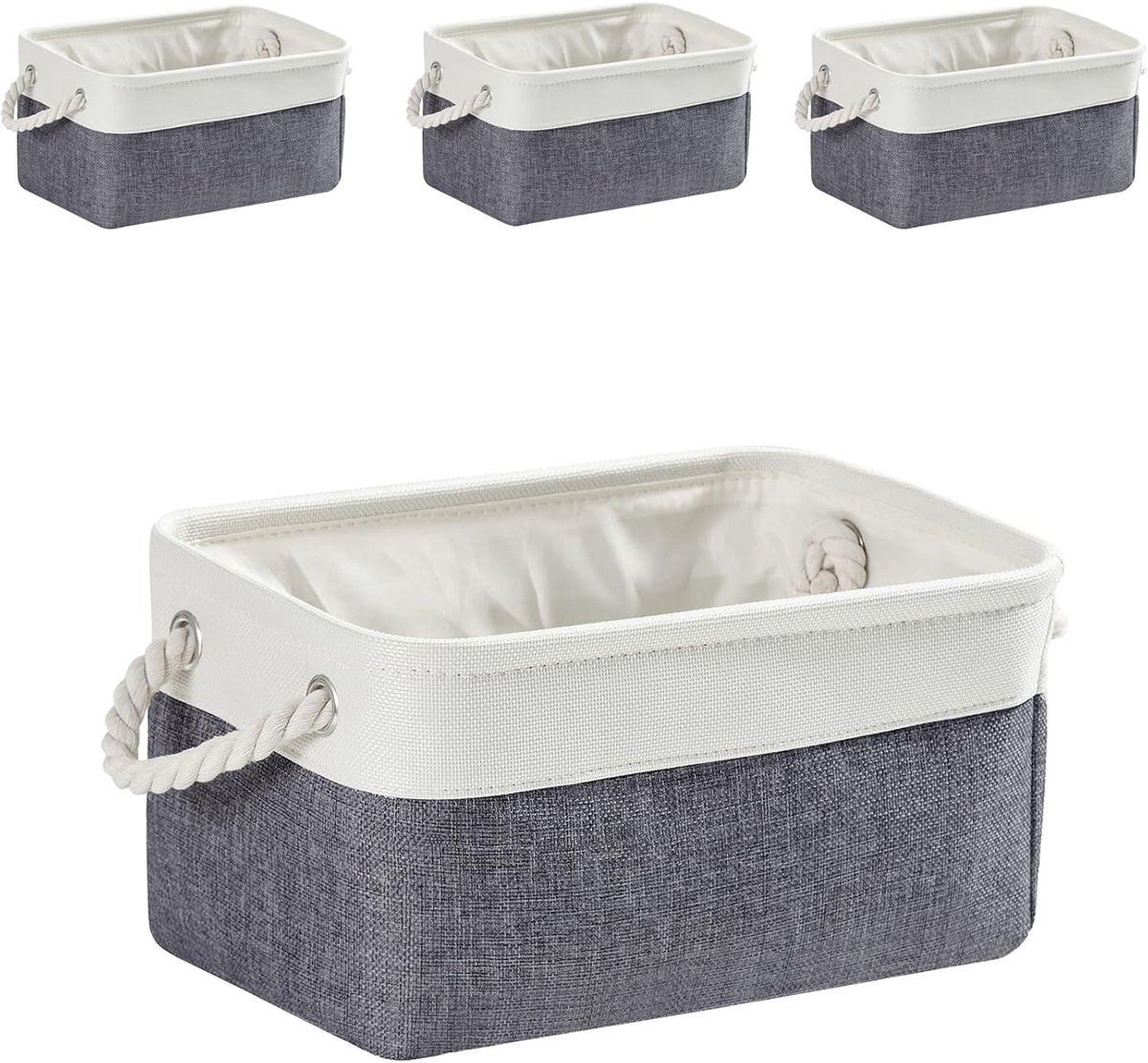 Set van 4 Opvouwbare Canvas Opbergdozen - Kleding, Speelgoed, Badkamer - Koud Grijs Wit