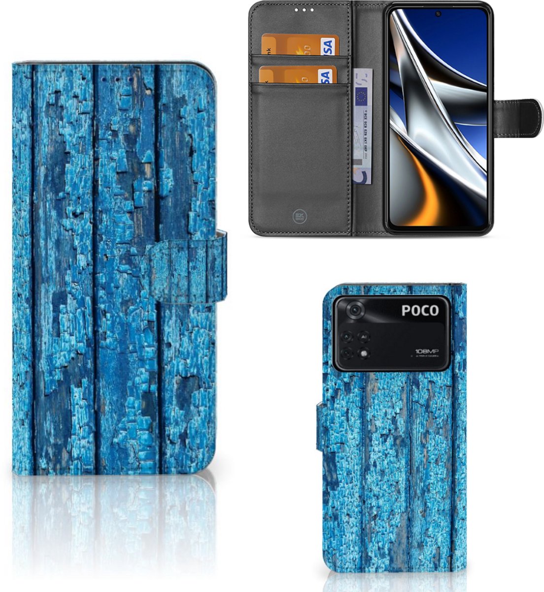 Book Case voor Xiaomi Poco X4 Pro 5G Book Style Case Wood Blue