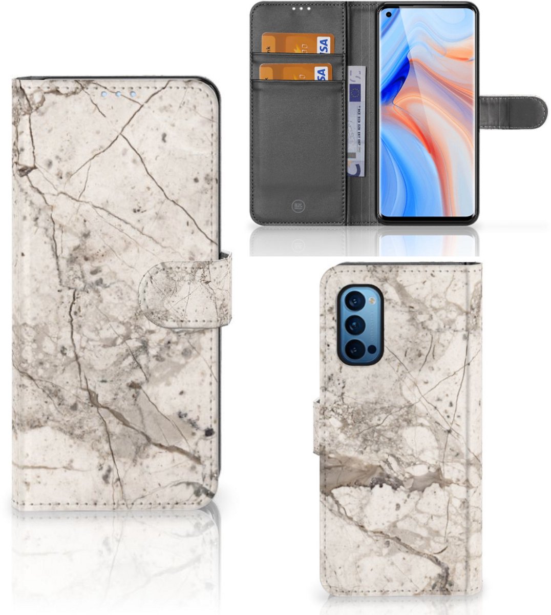 OPPO Reno 4 Pro 5G Bookcase Marmer Beige