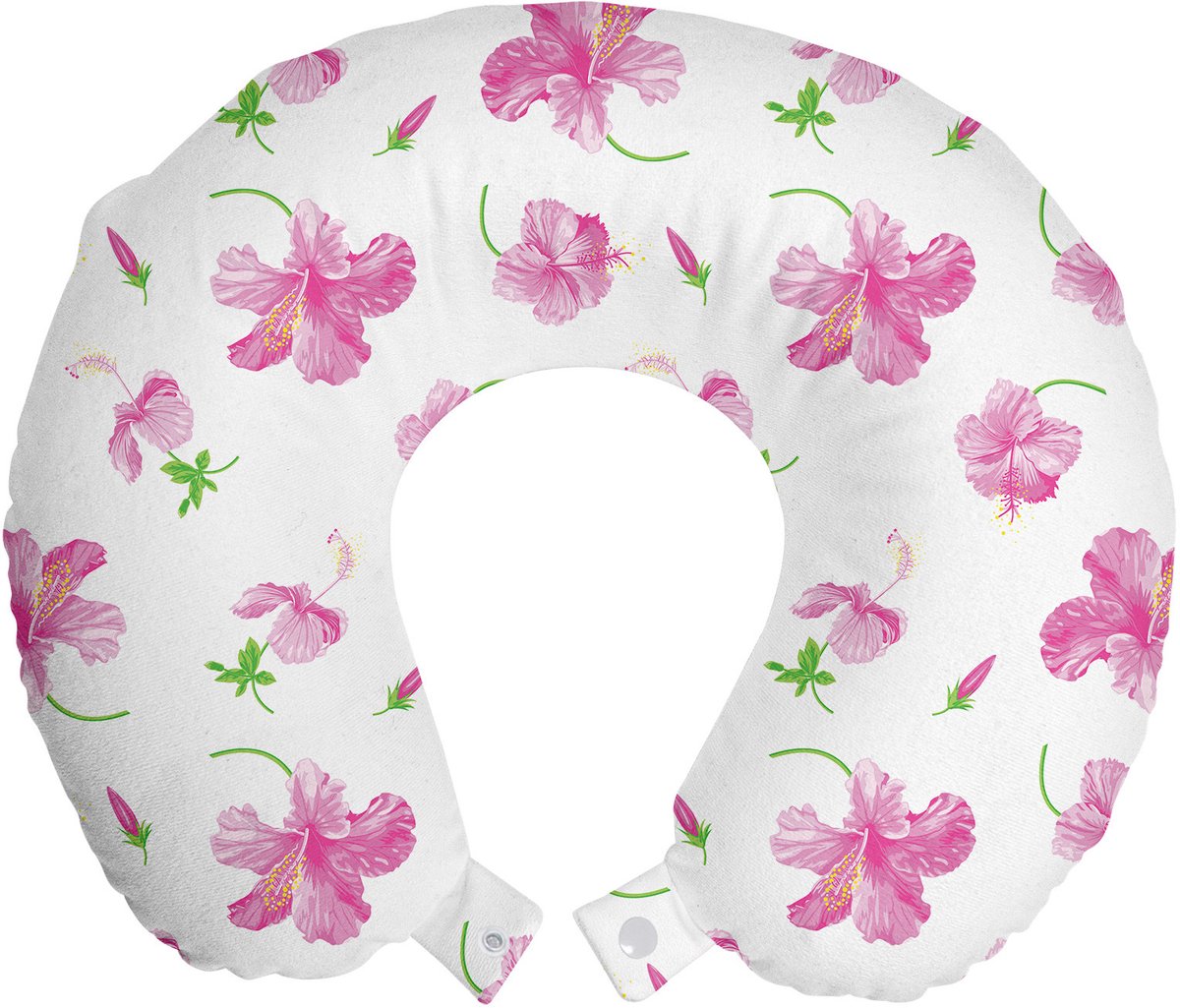 ABAKUHAUS Bloemen Reiskussen met Neksteun, Bloemenpatroon Landelijk, Schuimrubber Reisaccessoire voor Vliegtuig en Auto, 30x30 cm, Roze Wit