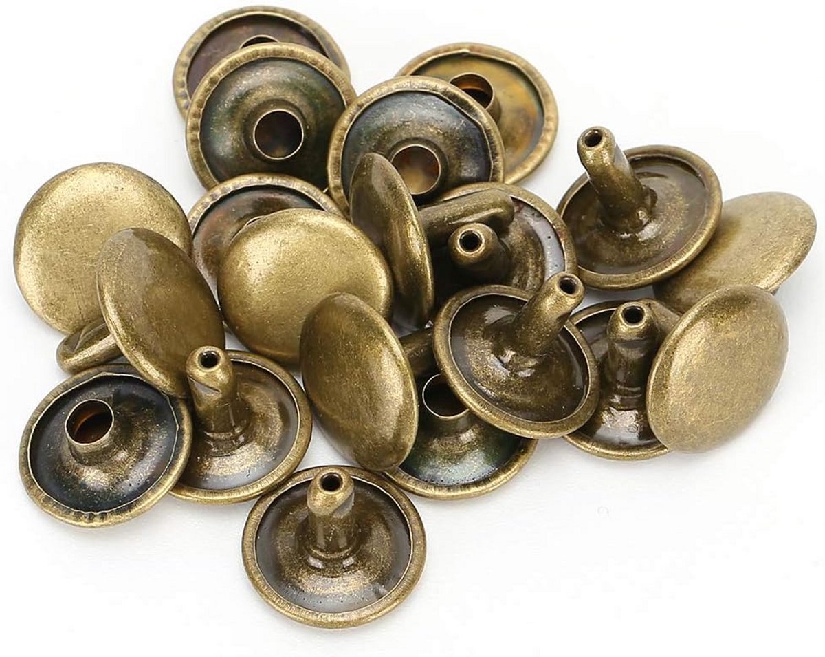 Set van 200 buisvormige metalen klinknagels voor leer - 12 x 10 mm - Perfect voor tassen, riemen, schoenen en hoeden