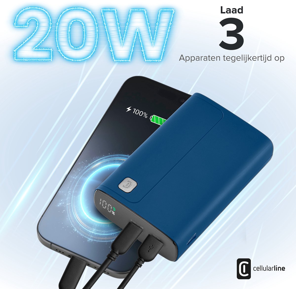 Cellularline Powerbank 20000mAh PD 20W Blauw - afbeelding 3