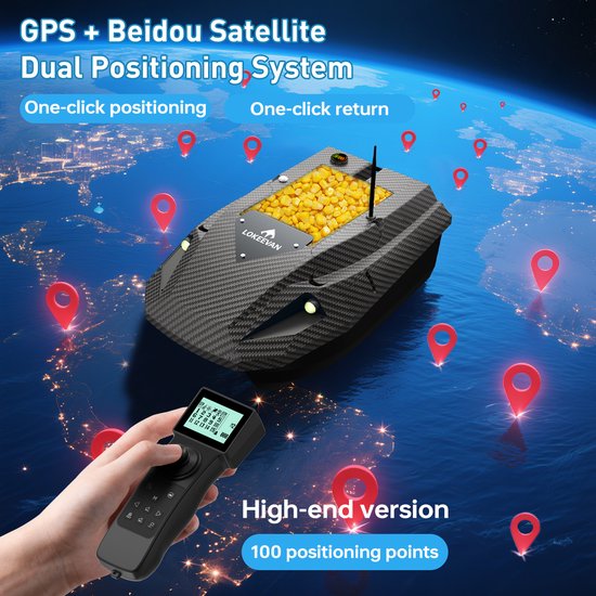 LOKEEVAN D50B GPS Voerboot - 2KG laadvermogen - Dubbele 15600 mAh-batterij - 500m bereik - Zwart — afbeelding 4