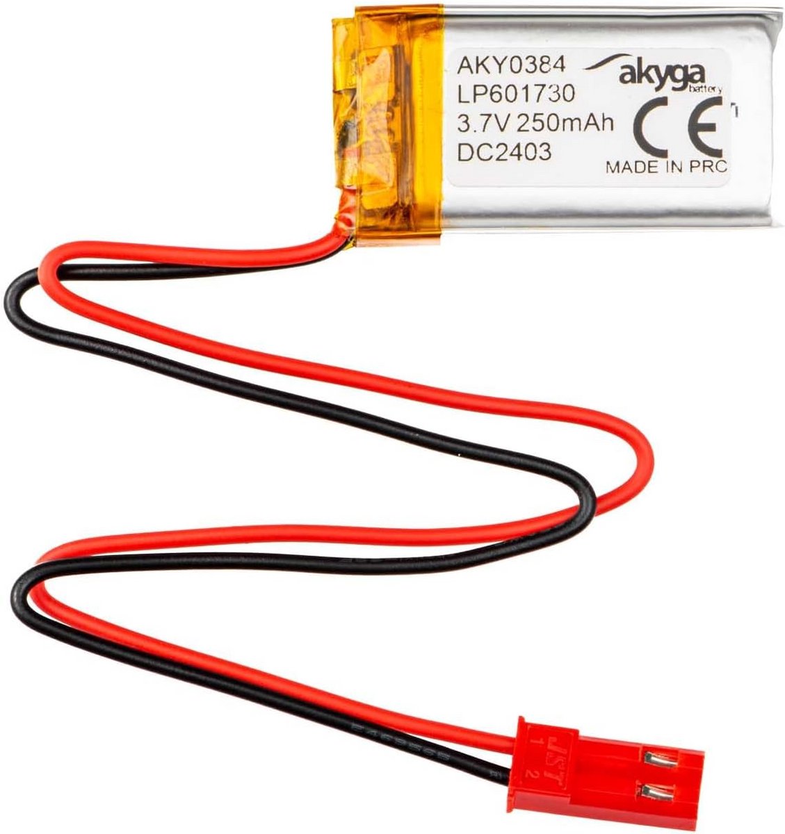 Oplaadbare Lithium Polymeer Batterij 3,7V 250mAh met PCM en JST Aansluiting