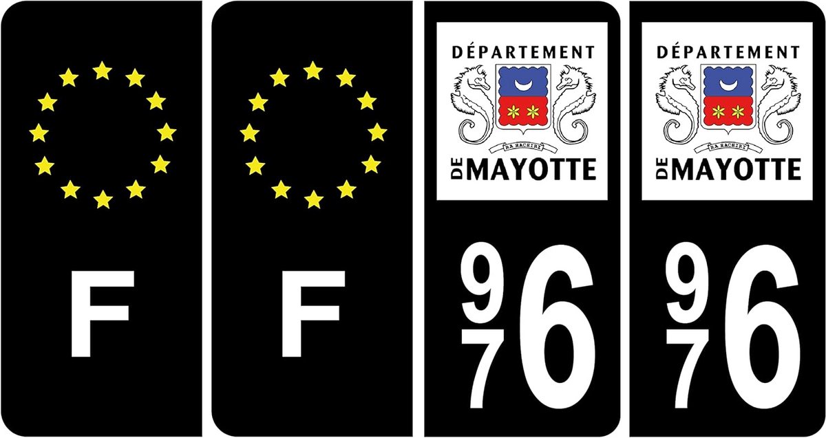 Nummerplaatstickers 976 Mayotte Zwart 4 Stuks Voor Kentekenplaten