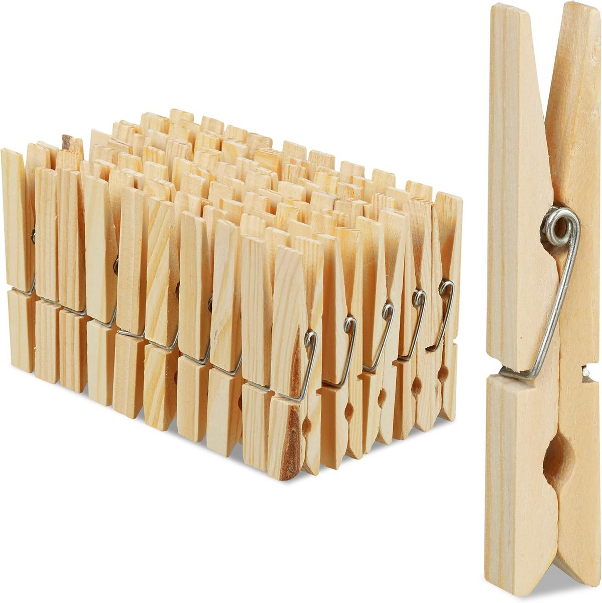 200x Houten Wasknijpers Groot met Metalen Veer - Stevig en Multipurpose