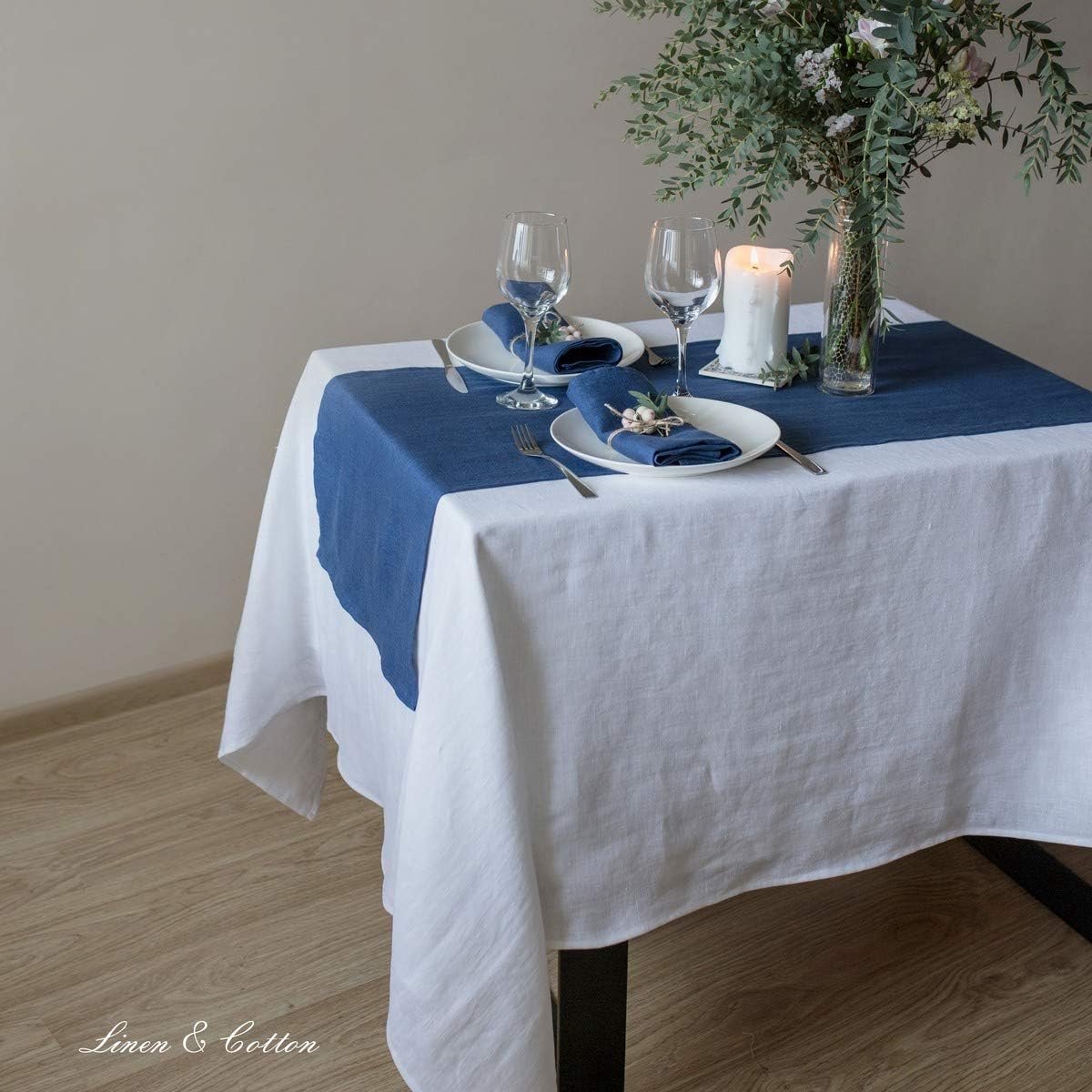 Linnen Tafelkleed 100% Linnen Wit 100 x 140 cm voor Keuken en Eettafel