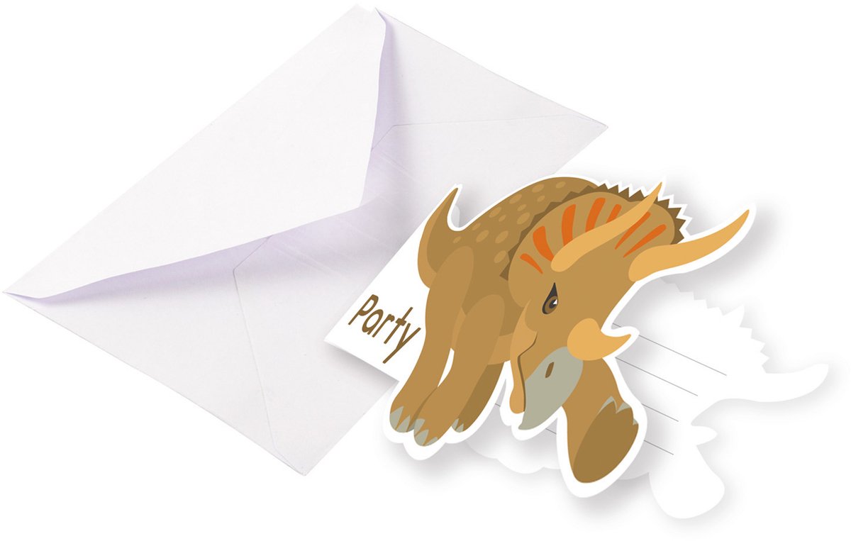 Amscan Uitnodiging Met Envelop Dinosaurus 13 Cm Bruin 8 Stuks