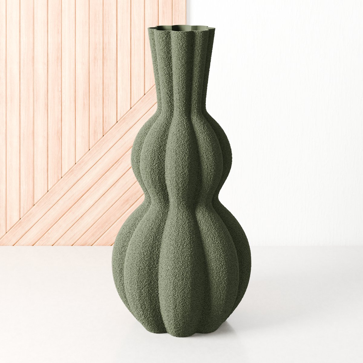 Fleuriek Kleine vaas Groen - H30 cm - Bolvaas voor droogbloemen of als decoratieve bloemenvaas, ronde design vaasjes van bio-kunststof - Vaas met structuur