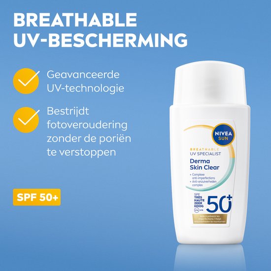 NIVEA SUN UV Face Derma Skin Clear Ultralichte Zonnebrand SPF50+ - Voor de onzuivere huid - met Niacinamide - Zonnebrandcrème - 40ml