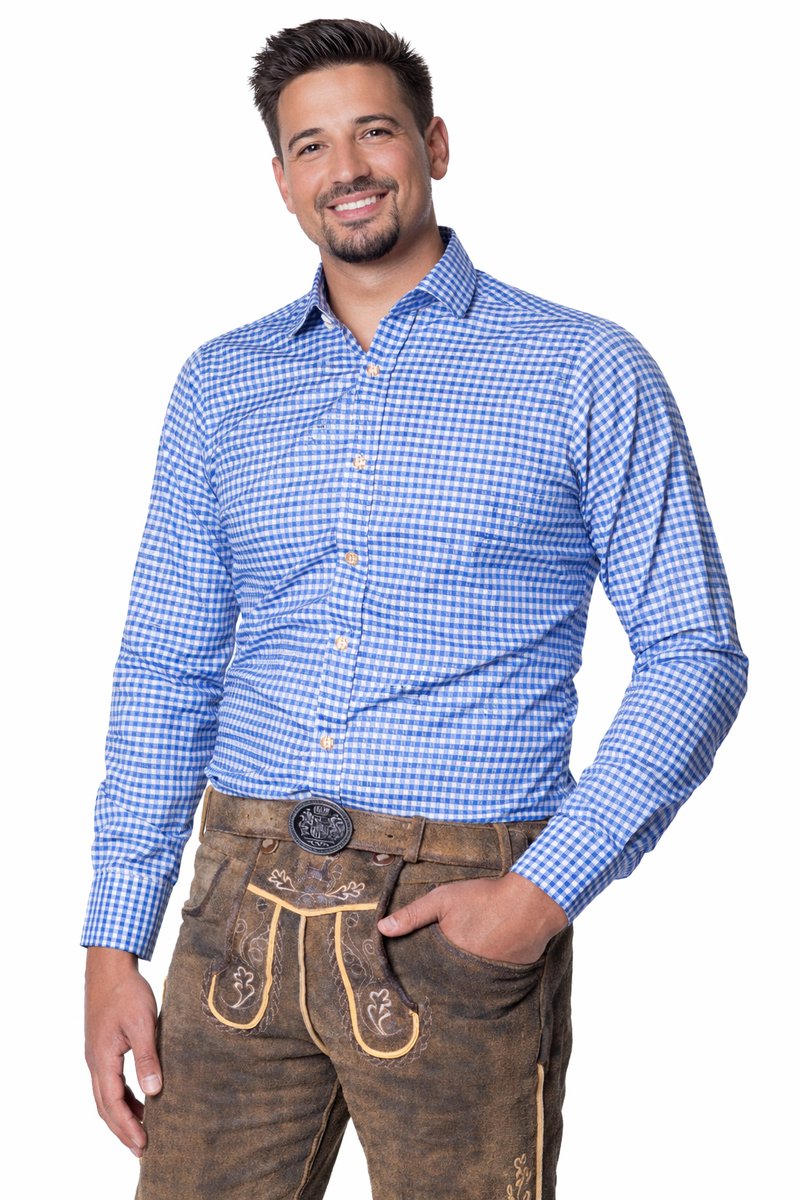 Tannhauser Leopold Oktoberfest Blouse Oktoberfest Heren Carnavalskleding Heren - Lange Mouw - lichtblauw - Maat S - Katoen/Viscose, bestel een maat groter dan je gewend bent