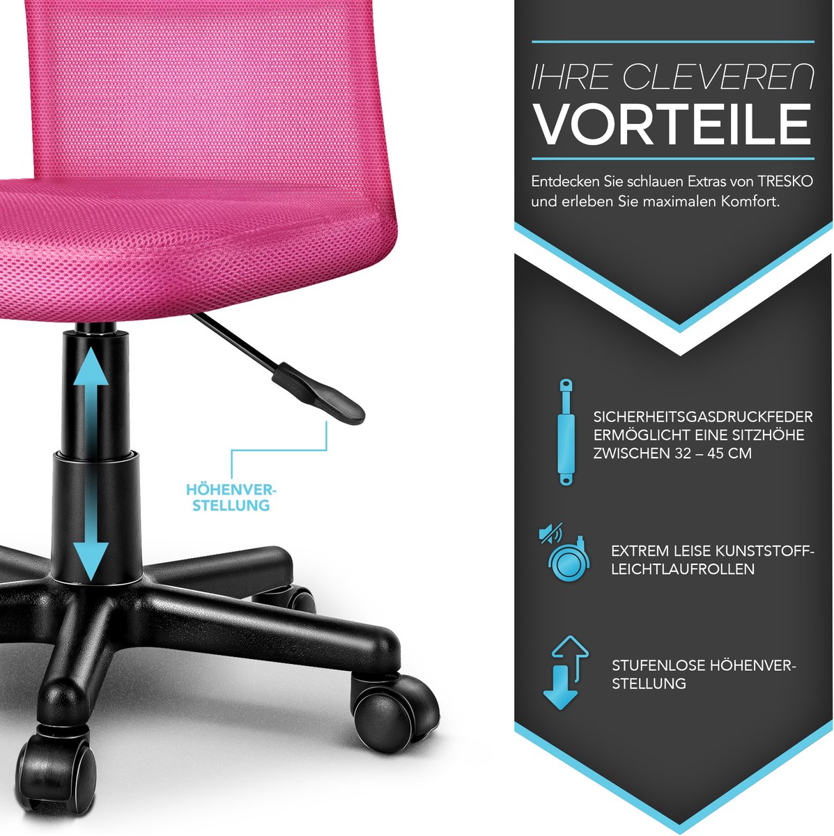 Tresko Kinderbureaustoel - Roze - afbeelding 2
