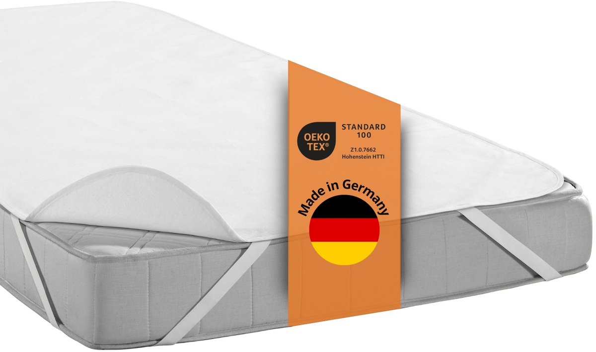 sleepling Premium molton - matrasbeschermer 120x200 cm - als katoenen matrasoppervlak of matrasoplegger met hoekelastieken - wasbaar tot 95 graden, kookvast - Made in Germany - 120 x 200 cm - wit