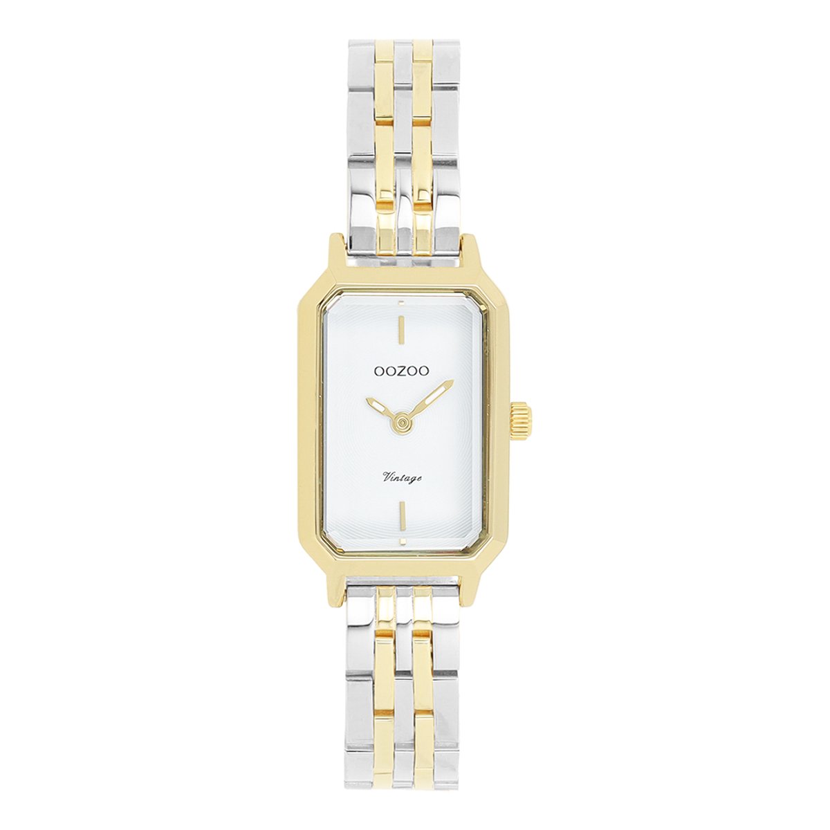 OOZOO Vintage series - Goudkleurige OOZOO horloge met zilverkleurig-gouden leren band - C20454