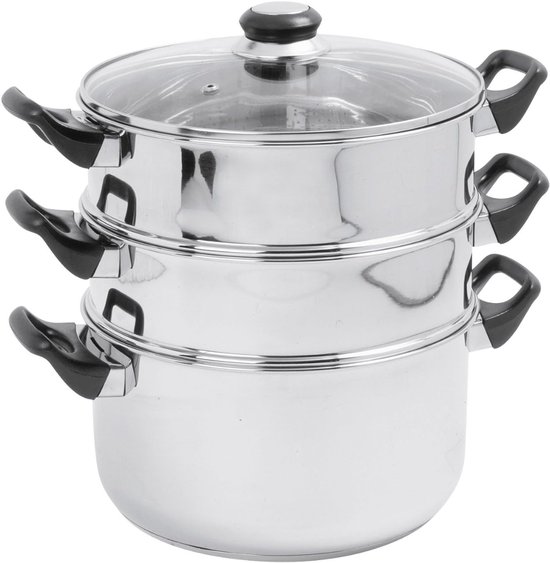 DnA® Stoompan Inductie - Stoompan - Stoompan Electrisch - Stoofpan Inductie Met Deksel - Zilver - 29cm x 28cm x 30cm