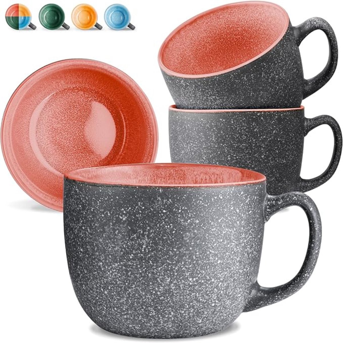 Verte Koffiemok - Keramische Koffiekopjes - Dik Steengoed - Mokken met Handgemaakte Reactieve Glazuur - Blijft Lang Warm - Rood - Set van 4 - 350 mL