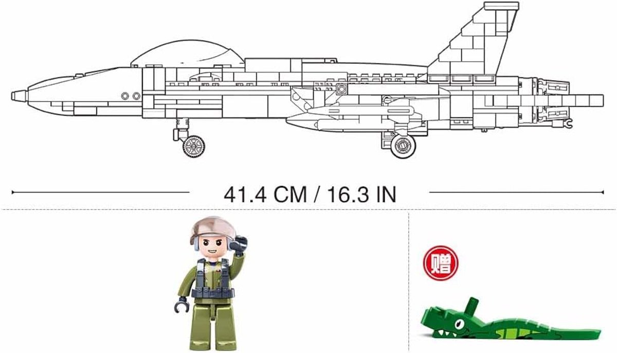 Sluban ModelBricks F-18 Bumblebee Fighter Straaljager bouwspeelgoed - Constructiespeelgoed modelbouw - bouwdoos met 682 bouwstenen - M38-B0928 vanaf 10 jaar — afbeelding 4