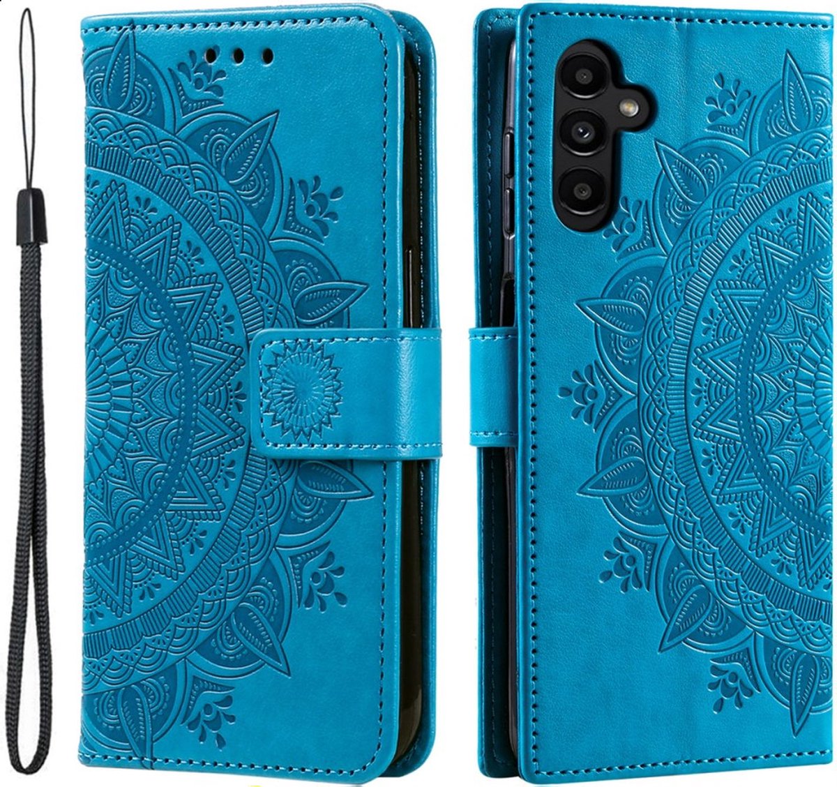 Mandala Book Case Geschikt voor Samsung Galaxy A56 - Hoesje met Pasjeshouder Blauw