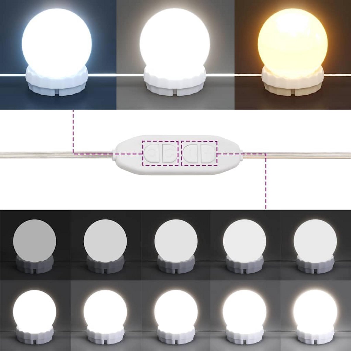 Kaptafel met LED Verlichting 100x40x130cm Zwart Make-up Tafel