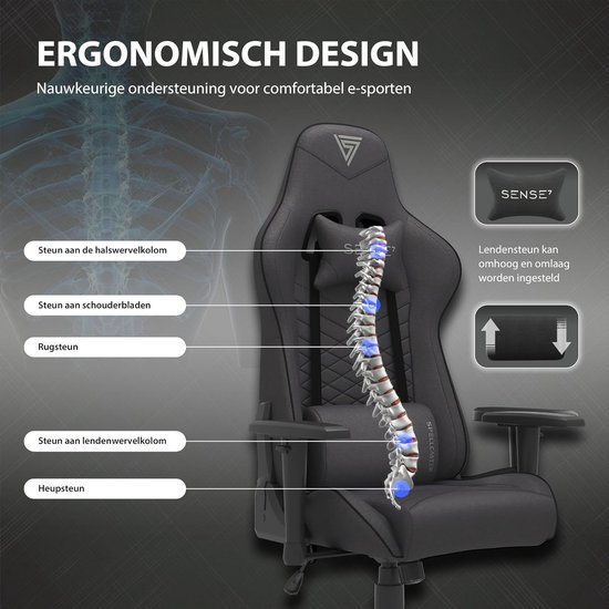 Ergonomische Gaming Stoel Zwart Blauw voor Urenlang Speelplezier van Merkloos — afbeelding 2