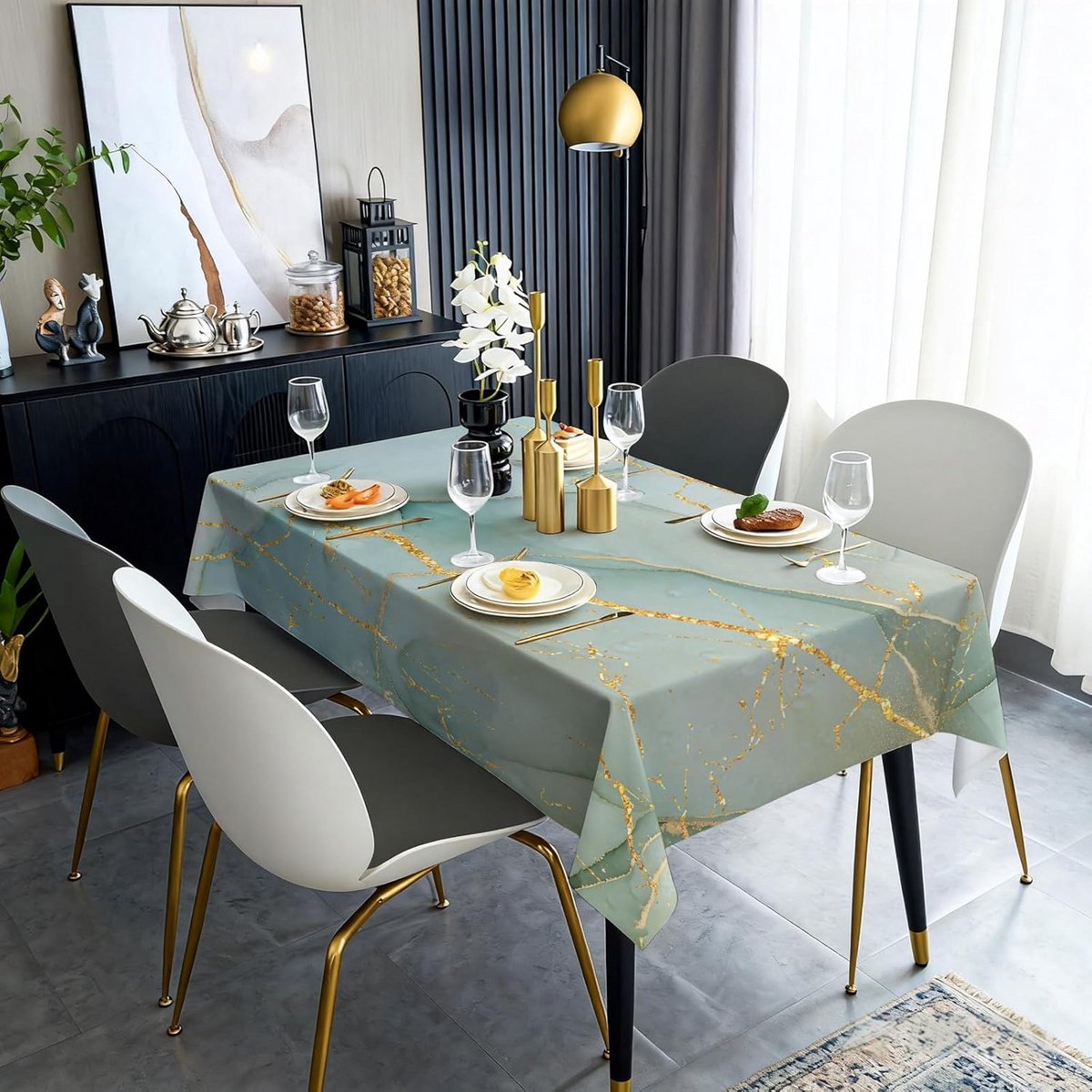 Vuilafstotend Tafelkleed Rechthoekig Linnenlook Wasbaar voor Binnen en Buiten