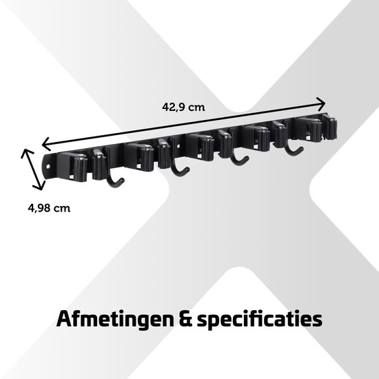 Garpex® Bezemhouder - Bezem Ophangsysteem Tuingereedschap - 5 Houders 6 Haken - 304 RVS - Gereedschapshouder - 3M Tape - Zwart van Garpex — afbeelding 3