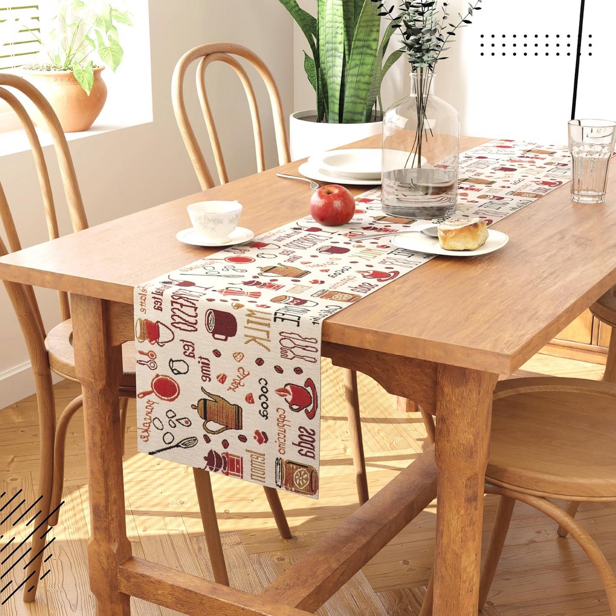 Boho Jacquard Tafelloper Espresso Vintage Stijl 32x250 cm Geweven Bohemian Runner