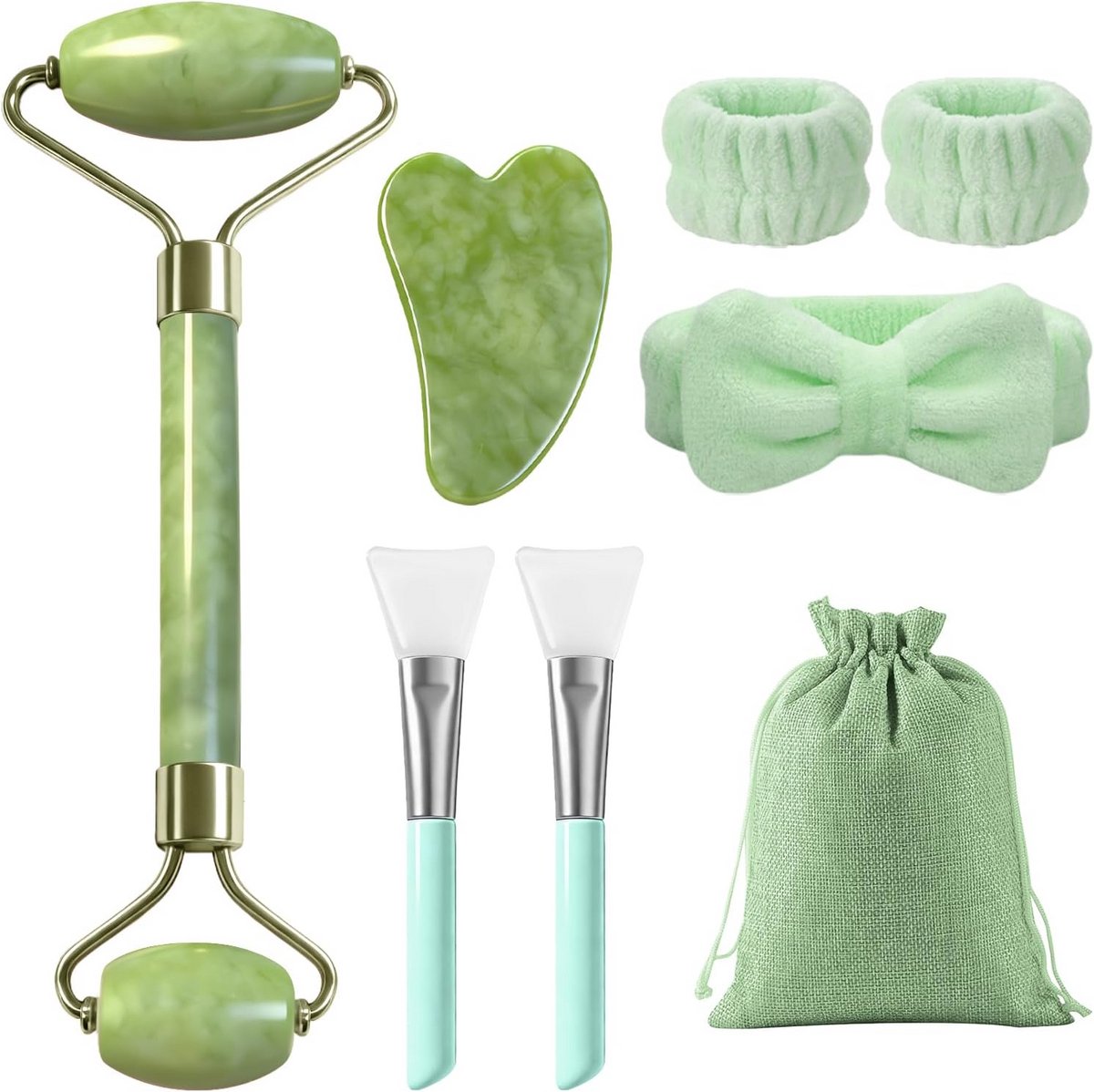 7-Delige Gezichtsmassage Set met Jade Roller en Gua Sha voor Huidverzorging