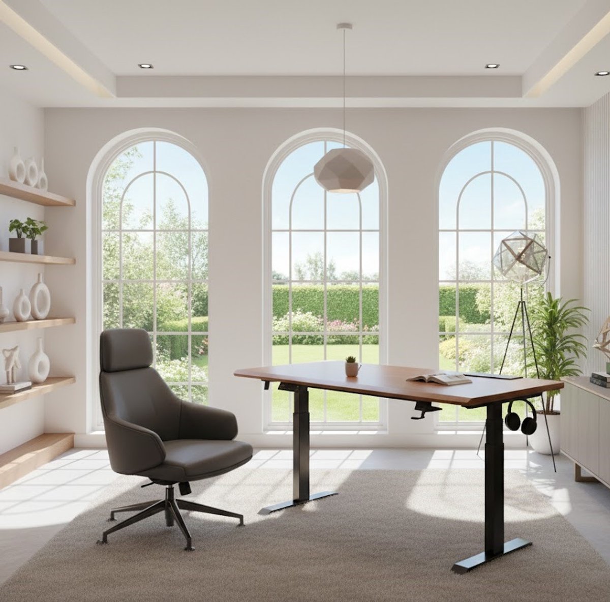 Smart Electric Verselbaar Bureau – Home Office & Study Bureau – Hoogte Instelbaar – XXL Desktop met Kabelbeheer, Koptelefoonhaak en Bekerhouder – Donkerbruin – Slim Meubel voor Thuiswerken Casa Serena