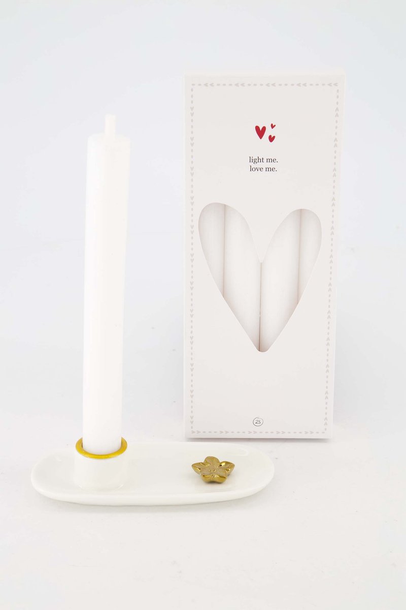 Zusss Cadeauset - Kaarsen Met Kandelaar - Verjaardag - Cadeau - Keramiek - Wit / Goud - 14X6cm