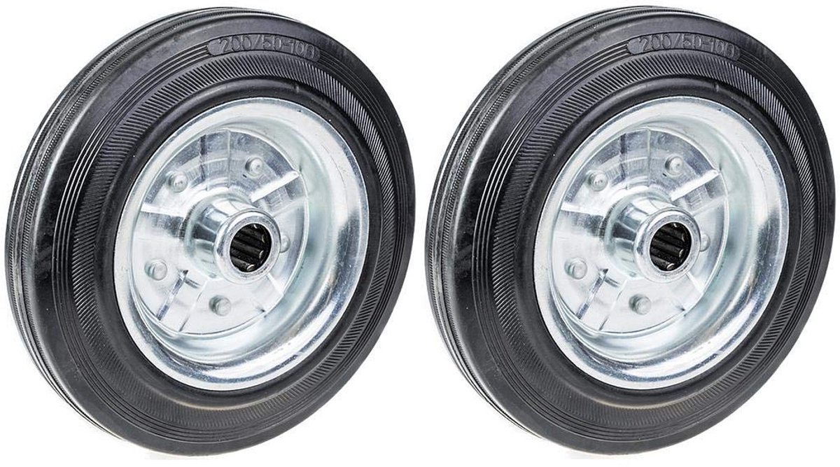 Set van 2 Massieve Rubberen Wielen met Stalen Centrum - 200mm Diameter - 200kg Draagvermogen