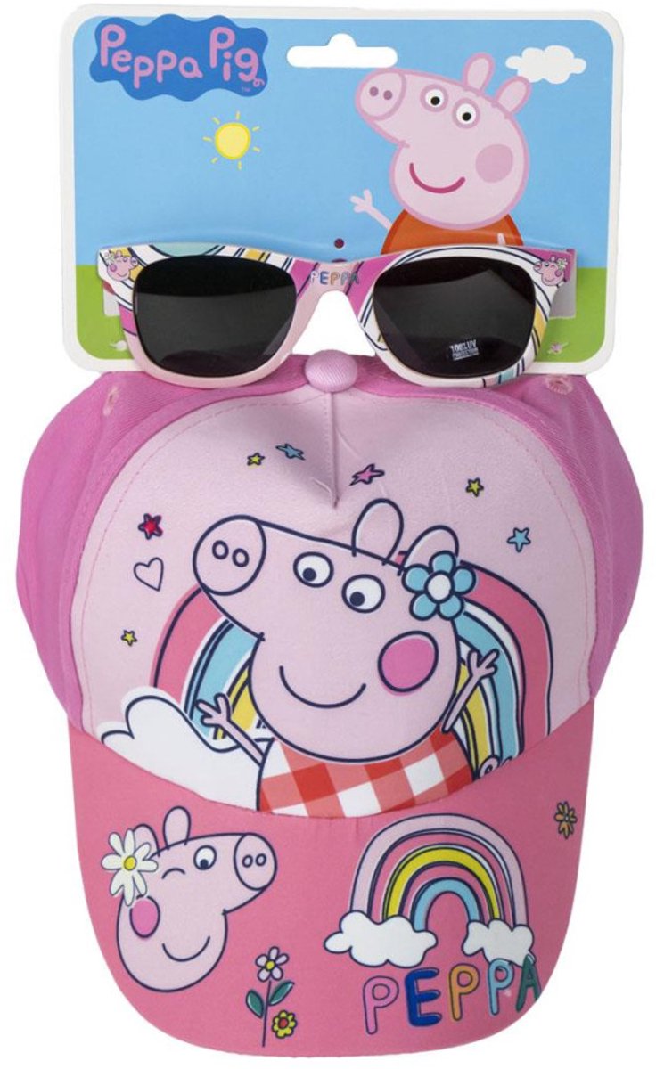 Peppa Pig Pet en Zonnebril Set Kinderen Roze UV400 Bescherming Officiële Merchandise