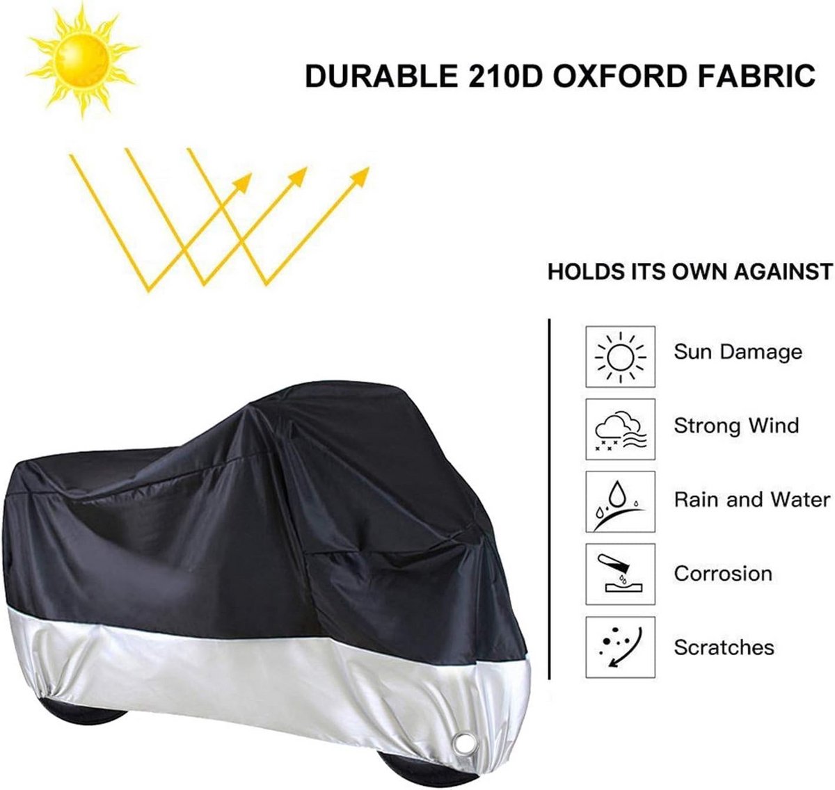 Waterdichte Motorhoes XXXL - 210D Oxford Stof - Zwart/Zilver – foto 3