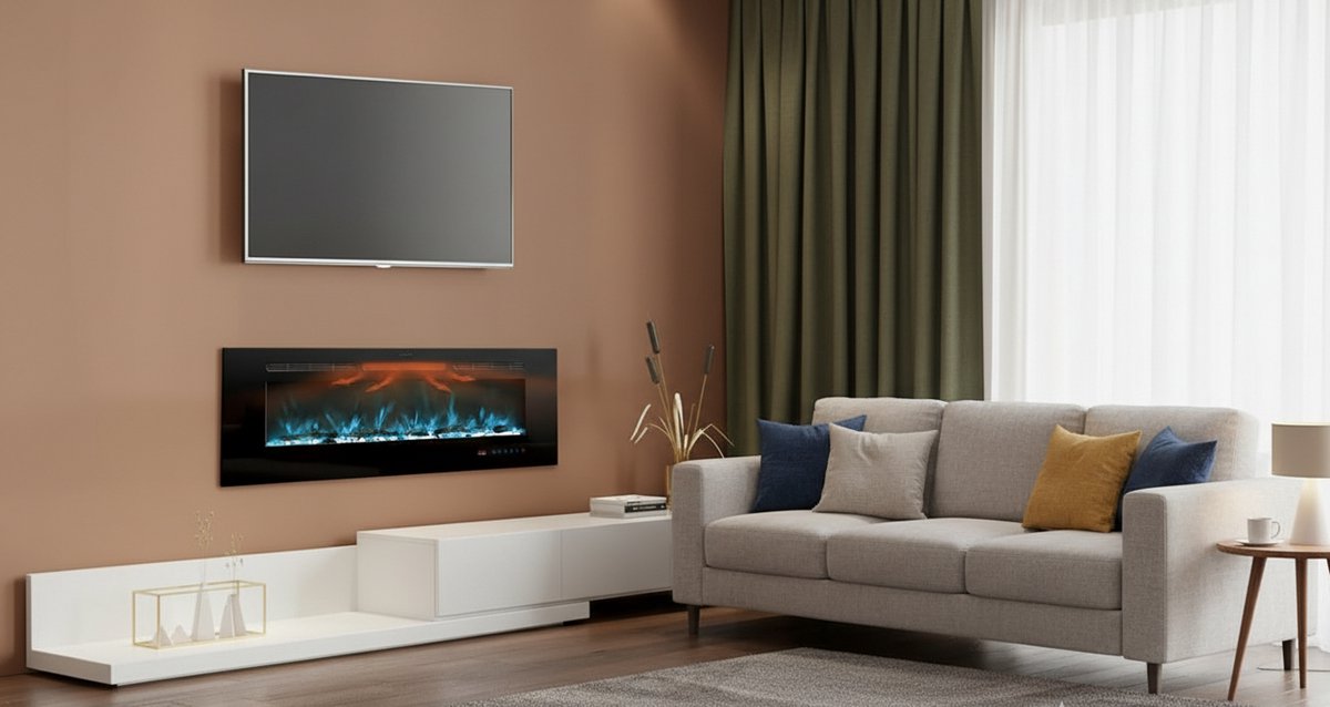 Elektrische Open Haard Casa Velluto Milano – 107 cm Wand- en Inbouwhaard, 13 Kleurenvlammen met Houtblokken & Kristal, 2 Warmtestanden 750/1500W, Afstandsbediening & 9H Timer – Klassieke Binnenhaard voor Woonkamer en Slaapkamer