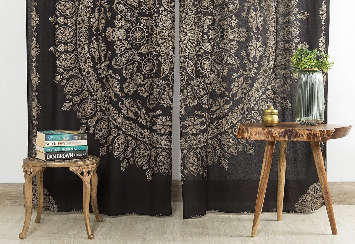 Bohemian Mandala Gordijnen Zwart Goud voor Slaapkamer Woonkamer