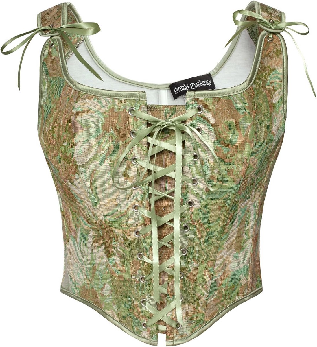Dames Renaissance Corset Top Vintage Bloemenprint Vest met Vetersluiting