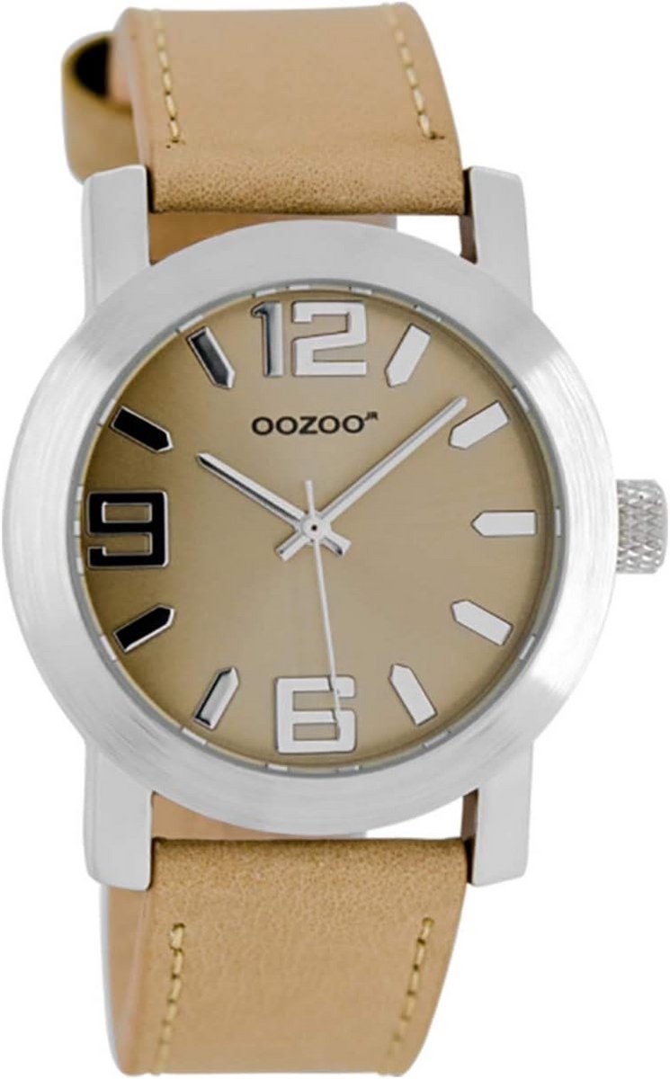 Zilverkleurig Horloge met Zandkleurige Leren Band