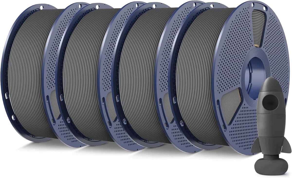 Matte PLA 3D Printer Filament 1.75mm Grijs, 4 x 1 kg Set, 1.75 mm