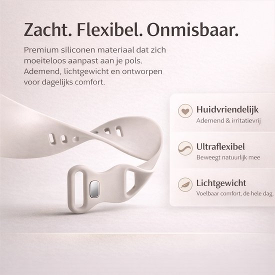 Lichtbeige siliconen bandje voor Apple Watch, huidvriendelijk, ultraflexibel en lichtgewicht.