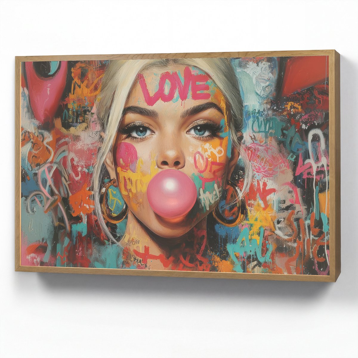 Wandlamp 90x60 cm - Oplaadbaar - Vrouw - Kauwgom - Graffiti - Love - Wandlampen binnen woo