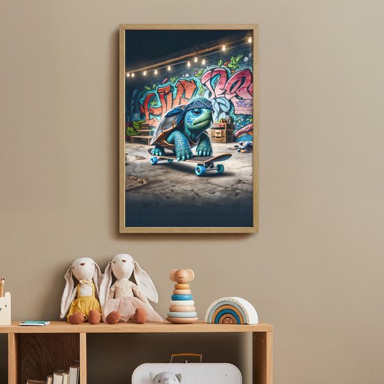 Nachtlampje 40x60 cm - Kinder lamp - Schildpad - Graffiti - Skateboard - Jongens - Tafellamp kinderkamer draadloos - Slaapkamer lampje - Bedlamp kinderen - Kinderlampje - Wandlamp babykamer - Nachtlampjes van OnlyWow — afbeelding 3