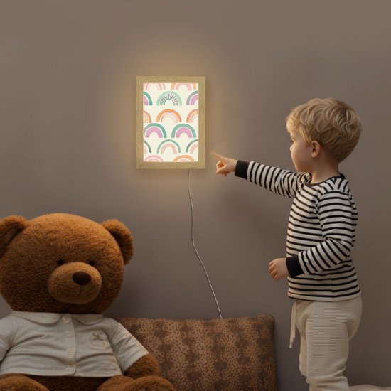 Nachtlampje 15x20 cm - Kinder lamp - Regenboog - Pastel - Patroon - Tafellamp kinderkamer - Slaapkamer lamp - Bedlamp kinderen - Kinderlampje stopcontact - Wandlamp babykamer - Nachtlampjes van Merkloos — afbeelding 5