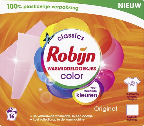 Robijn Classics Color Wasmiddeldoekjes 16 wasstrips