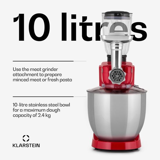 Keukenmachine 3-in-1 - Mixer Deegmaker - Bakken en Koken - Krachtige 2000 Watt Motor - 10L Kom - Rood — afbeelding 4