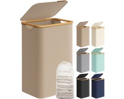 SONGMICS LCB509N01V1 - Wasmand - Opklapbaar Deksel - Afneembare Waszak - Bamboe Handgrepen