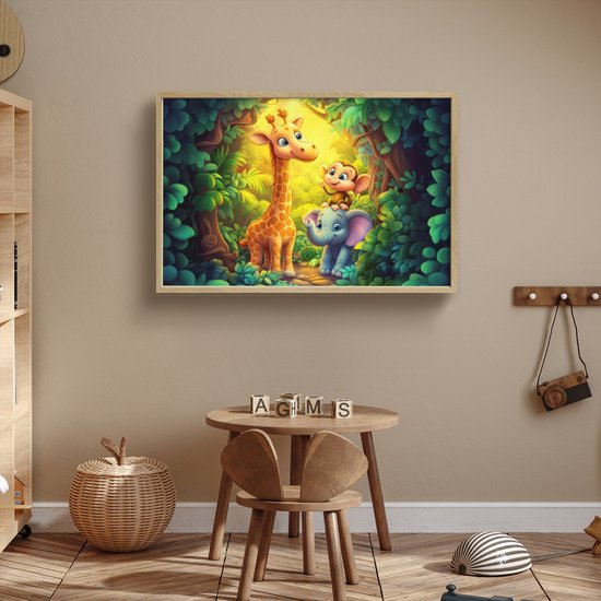 Nachtlampje 90x60 cm - Kinder lamp - Dieren - Jungle - Giraf - Olifant - Aapje - Tafellamp kinderkamer draadloos - Slaapkamer lampje - Bedlamp kinderen - Kinderlampje - Wandlamp babykamer - Nachtlampjes van OnlyWow — afbeelding 3