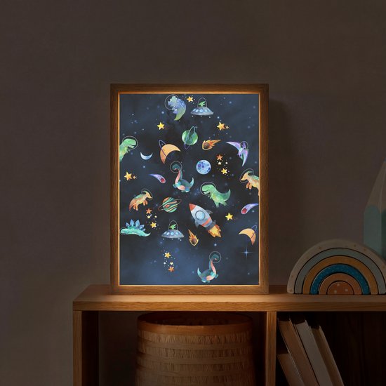 Nachtlampje 30x40 cm - Kinder lamp - Ruimte - Dino - Dinosaurus - Jongens - Tafellamp kinderkamer draadloos - Slaapkamer lampje - Bedlamp kinderen - Kinderlampje - Wandlamp babykamer - Nachtlampjes van OnlyWow — afbeelding 2
